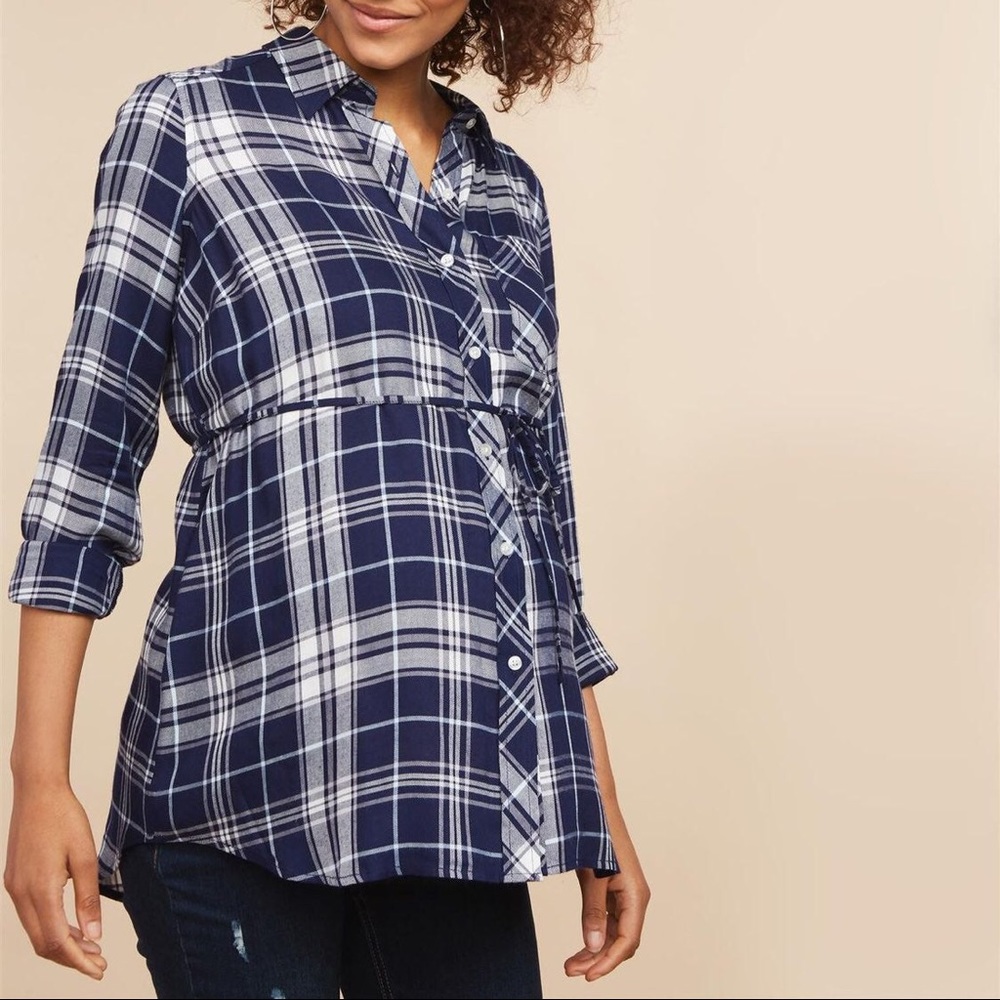 Motherhood Maternity button front plaid tunic